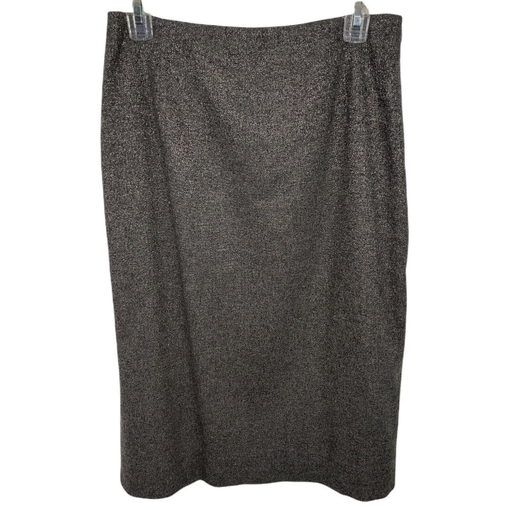 Eccoci Gray Silver Metallic Lined Wool Pencil Skirt Women's Size 8